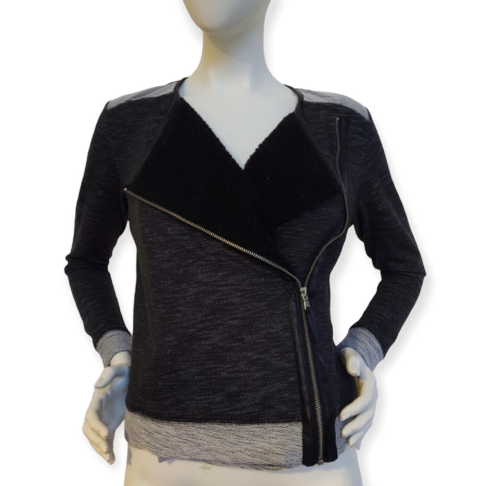 Mossimo Knit Motorcycle Jacket S Small Zipper Fleece Lining Grunge